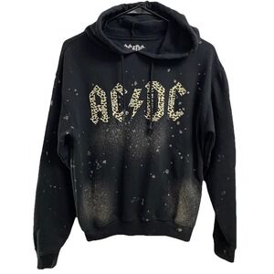 AC/DC Rock Band Leopard Print "Bleach Splatter" Pullover Sweatshirt Hoodie Sz.S